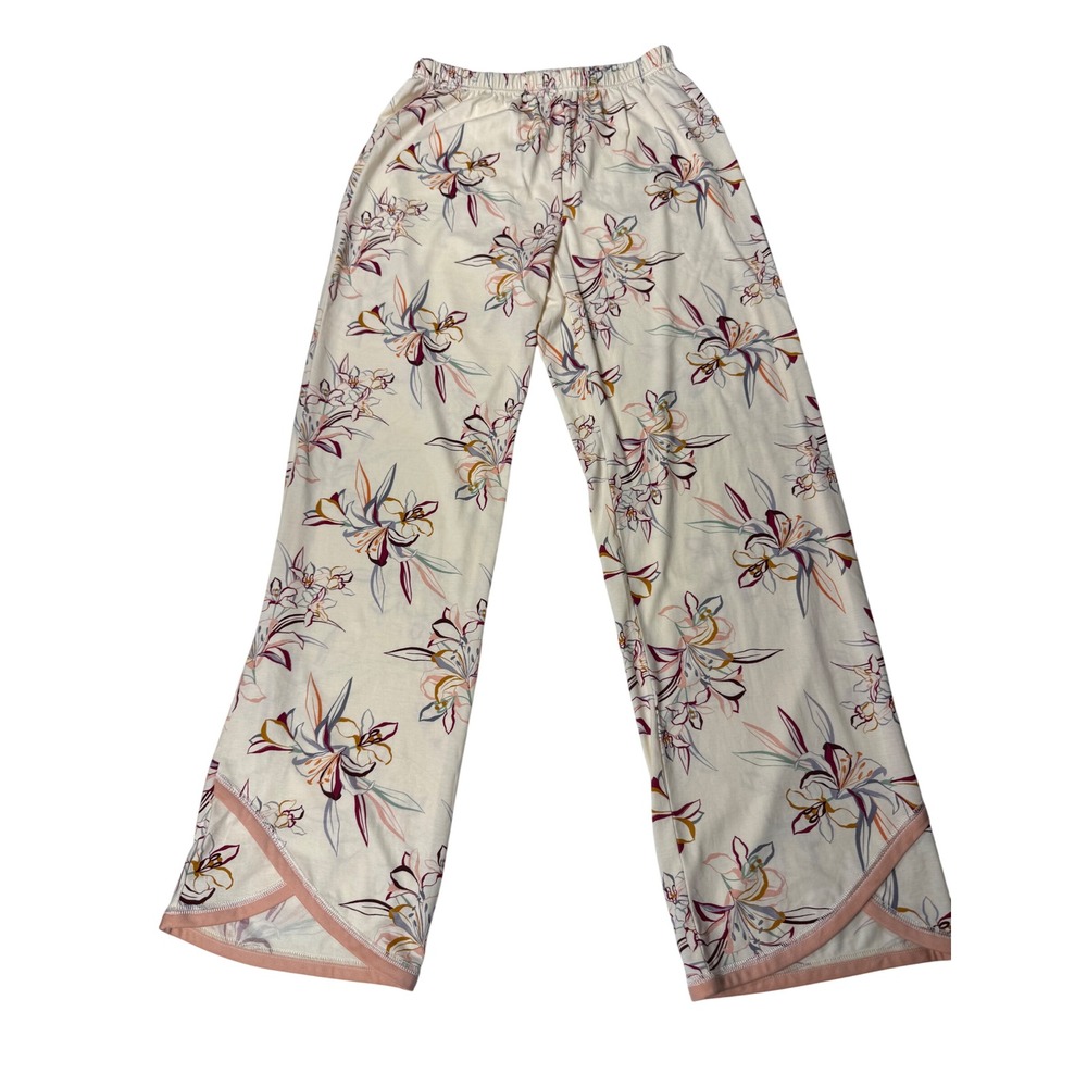 Garnet Hill Green Cotton Organic Floral Pajama Pants Tulip Hem Cream XS 9174